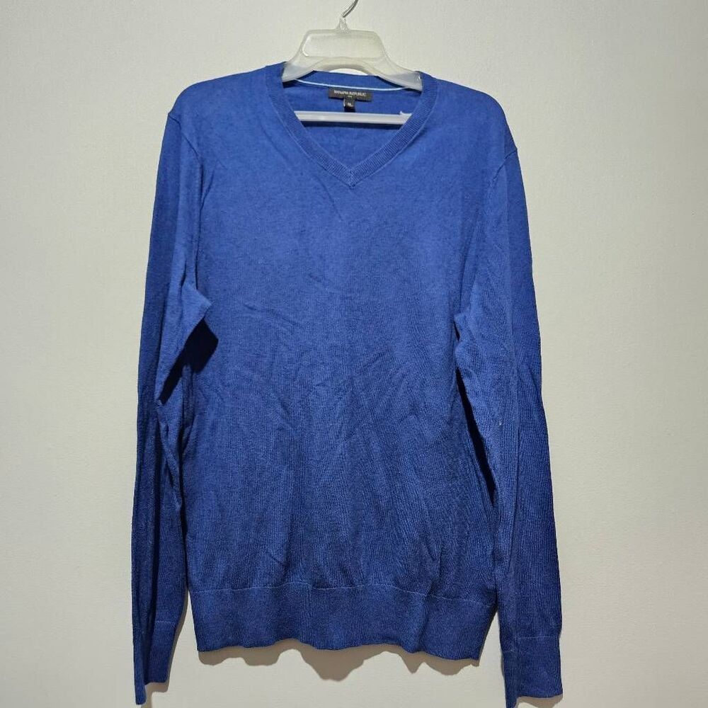 Banana Republic Men's Merino Extra Fine Wool V-Neck Sweater Cobalt Blue Medium